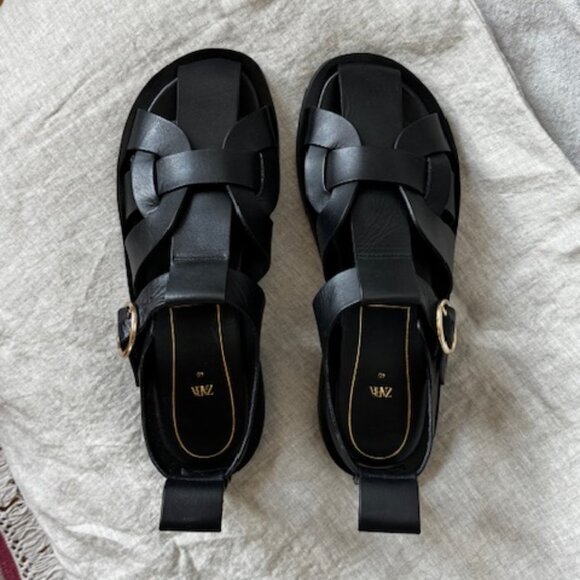 Zara Black Leather Fisherman Sandals, Size 40 - Picture 4 of 8